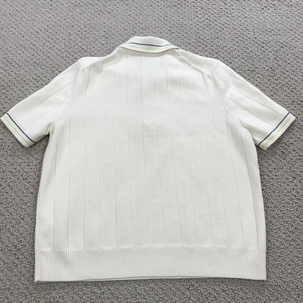 Lacoste Made in France Ribbed Knit Polo Shirt Cream White Green Tipping Size 38 - Picture 3 of 8